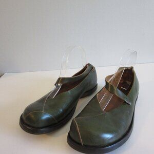 CYDWOQ Olive Green Leather Mary Jane 40 1/2 Handcrafted Shoes